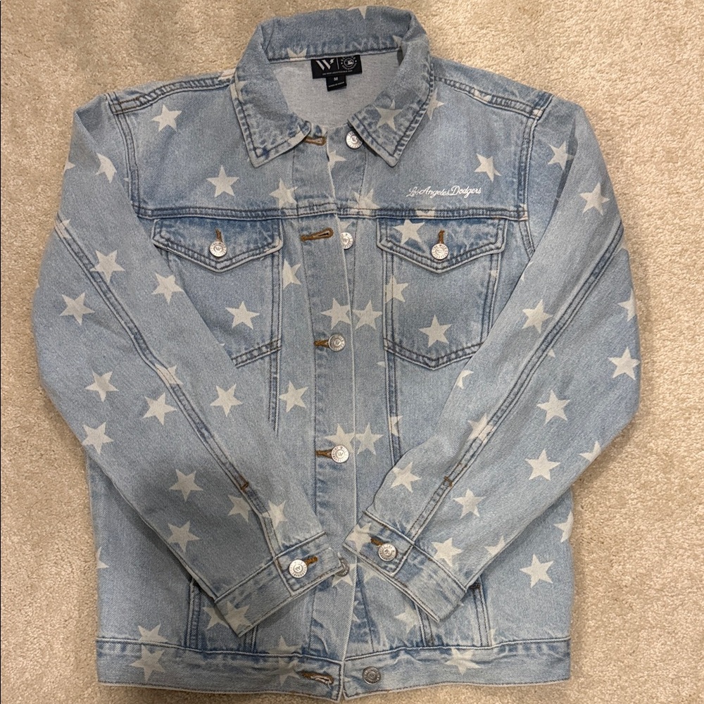 MLB Denim Jacket with White Star Pattern